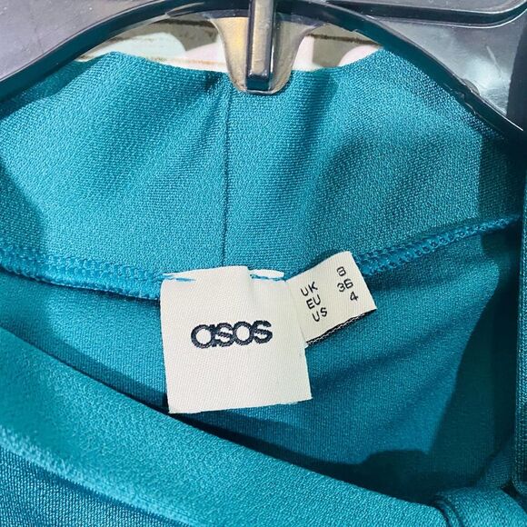 Asos Women's Blue Sleeveless Tie Neck Bodycon Shift Midi Dress Size 4 - Picture 2 of 7